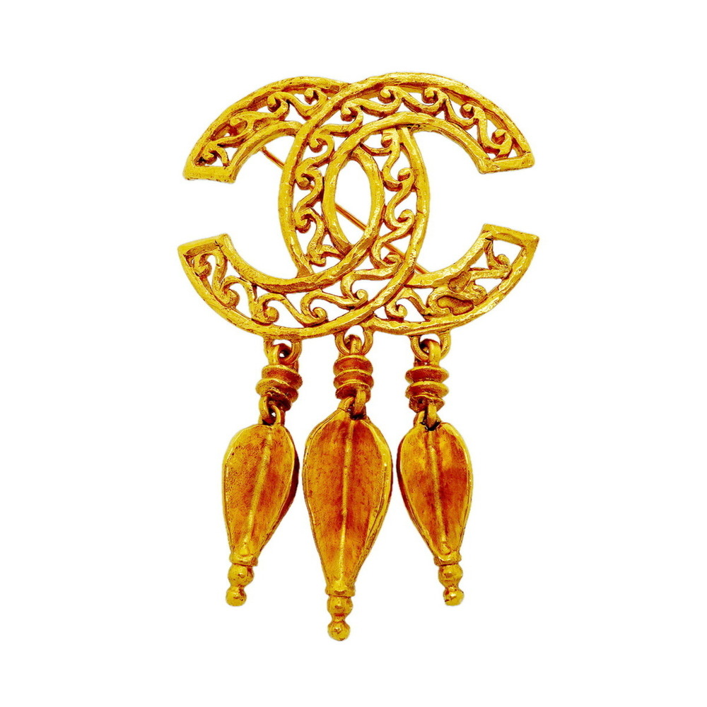 CHANEL Gold Logo Brooch